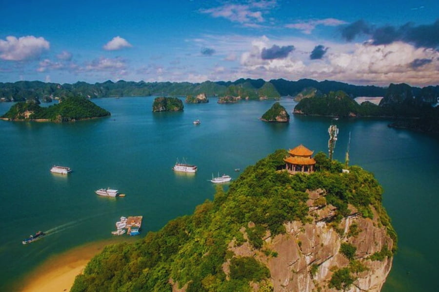 Stunning panoramic view of limestone islands on Halong Bay Day Cruises Auasia Travel
